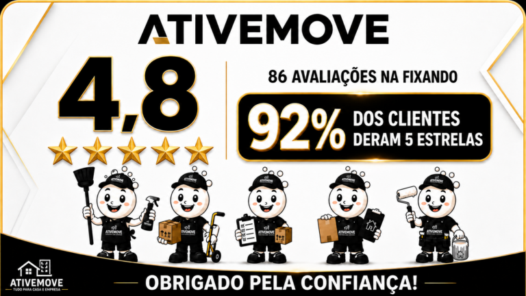 Avaliações da Ativemove na Fixando: 4,8 estrelas, 86 avaliações e 92% de classificações com cinco estrelas