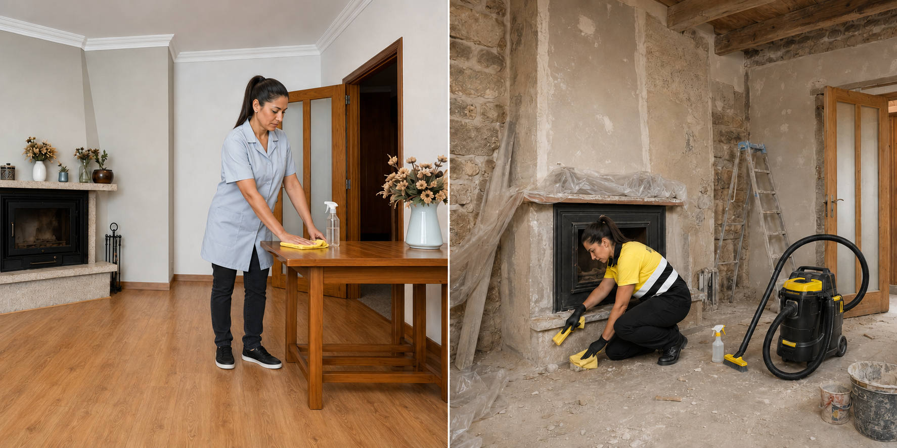 Comparação entre limpeza regular doméstica e limpeza profunda pós-obra pela Ativemove